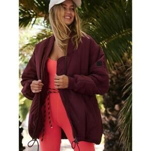 New Free People FP MOVEMENT Midnight Moon Solid Bomber Jacket $198 LARGE Wine